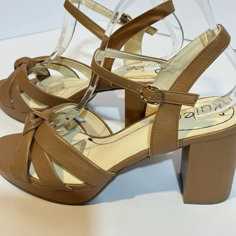 Ruiee Women's Platform Heels Chunky Sandals Ankle Strappy Brown Size 9.5 New